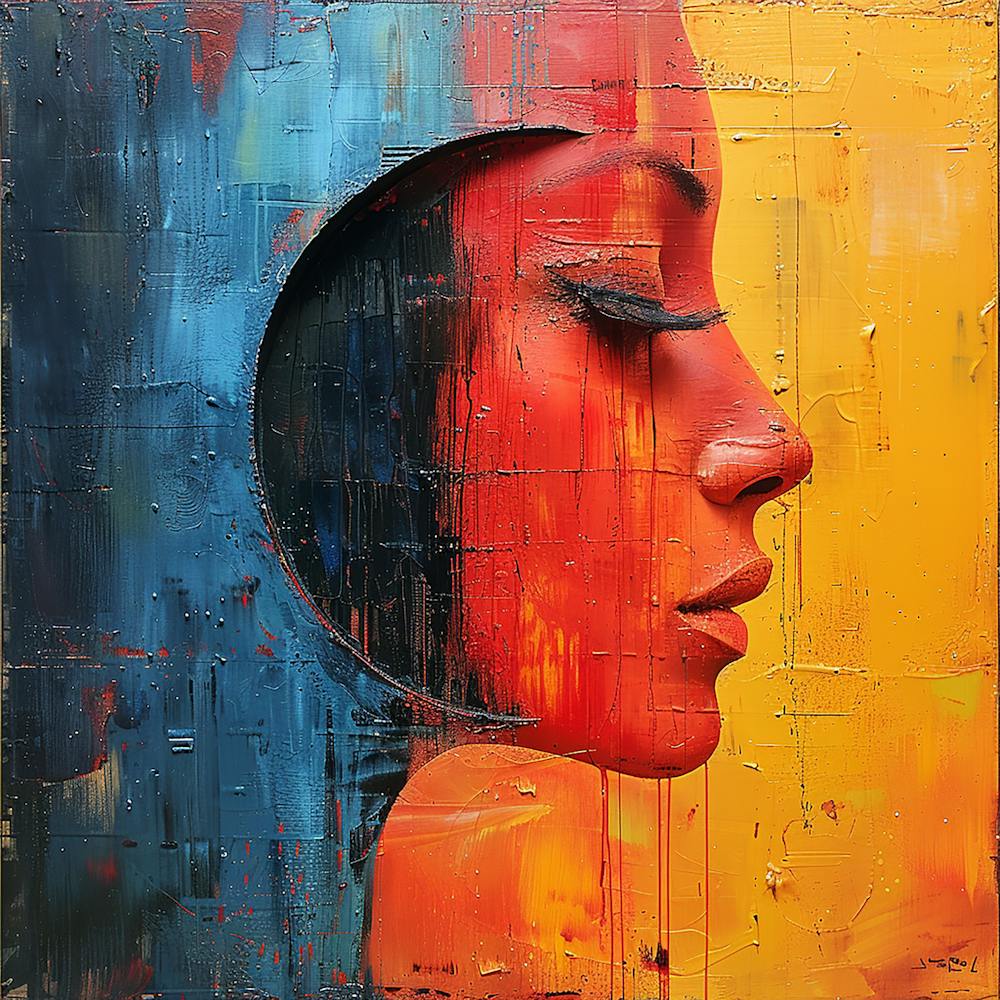 Portrait Of A Woman with red face - abstract art, abstract painting  city wall art, colorful wall art, home decor, minimal art, modern wall art, wall art, wall decoration, wall print colourful wall art, decor wall art, digital art, digital art download, i