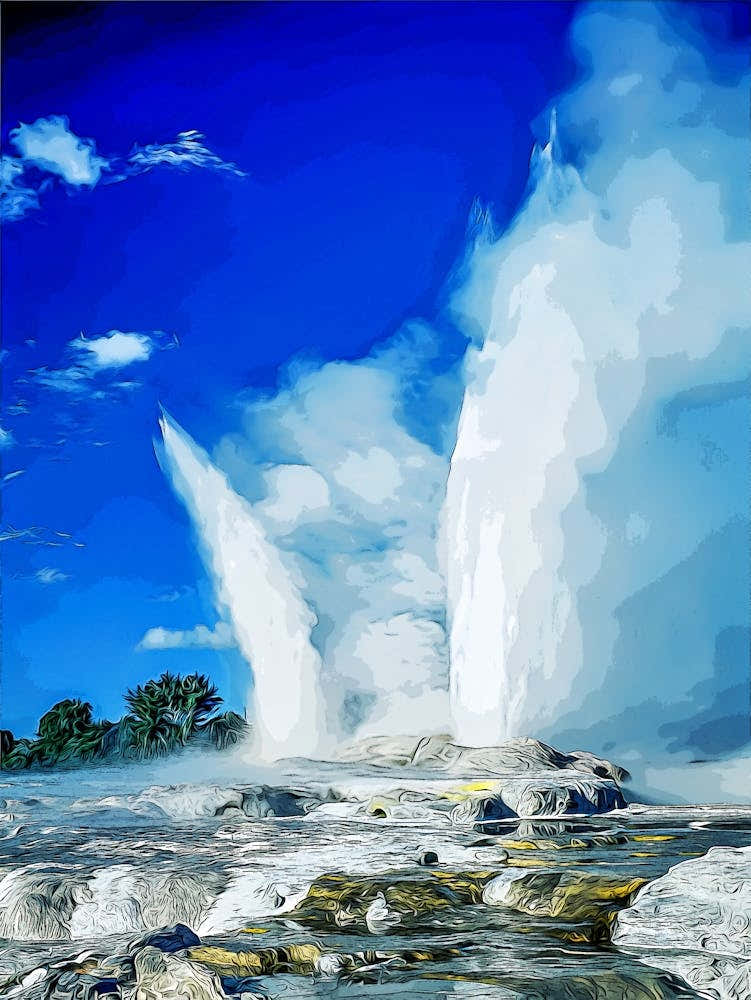 New Zealand,Rotorua,Whakarewarewa, Pohutu And Prince Of Wales Geysers