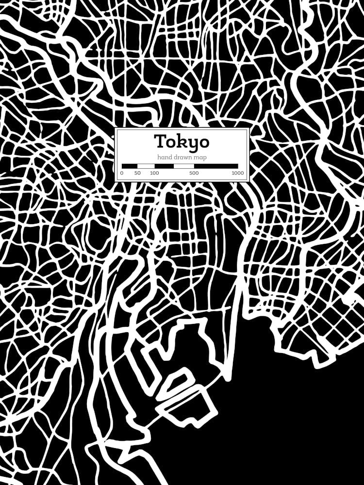 Tokyo (Japan) City Map — Hand-drawn map, vector black map