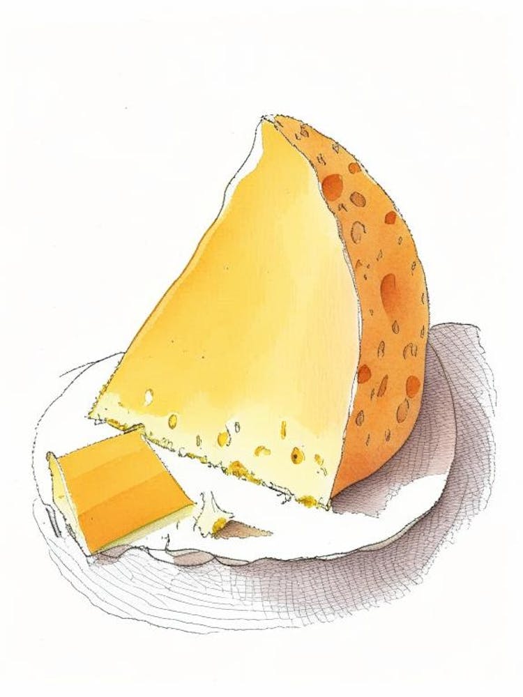 Cheddar Cheese Dairy Food Pencil Illustration