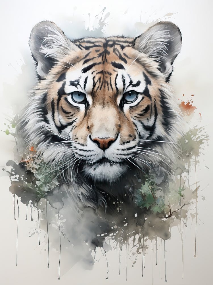 Tiger, Japanese Brush Painting, Ukiyo E, Minimal 2