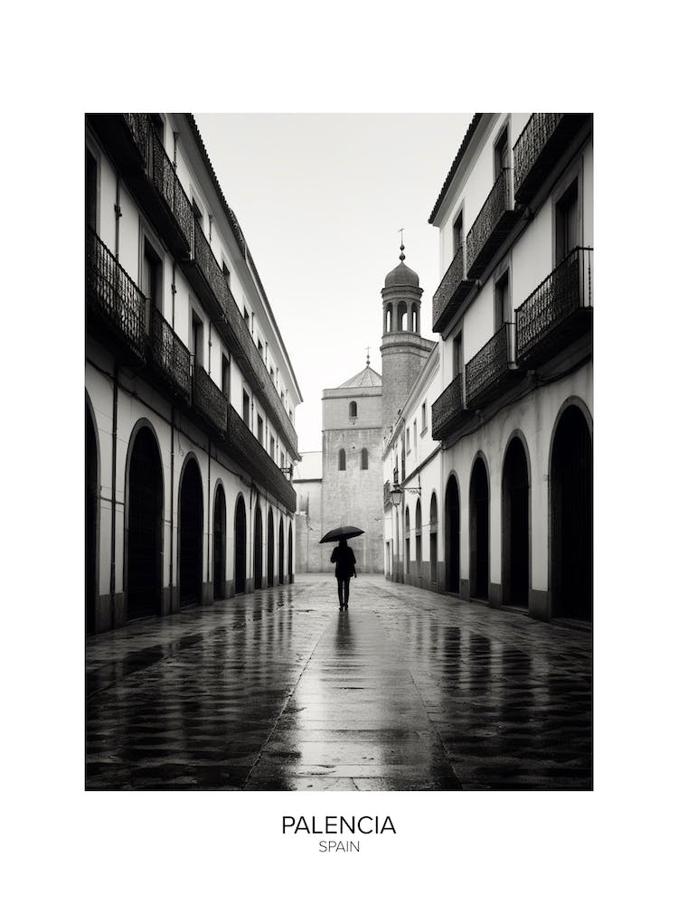Poster Of Palencia, Spain, Black And White Analogue Photography 1