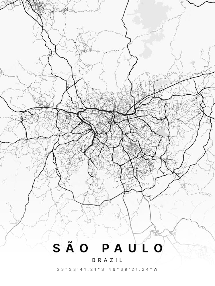 Sao Paulo Brazil White Map