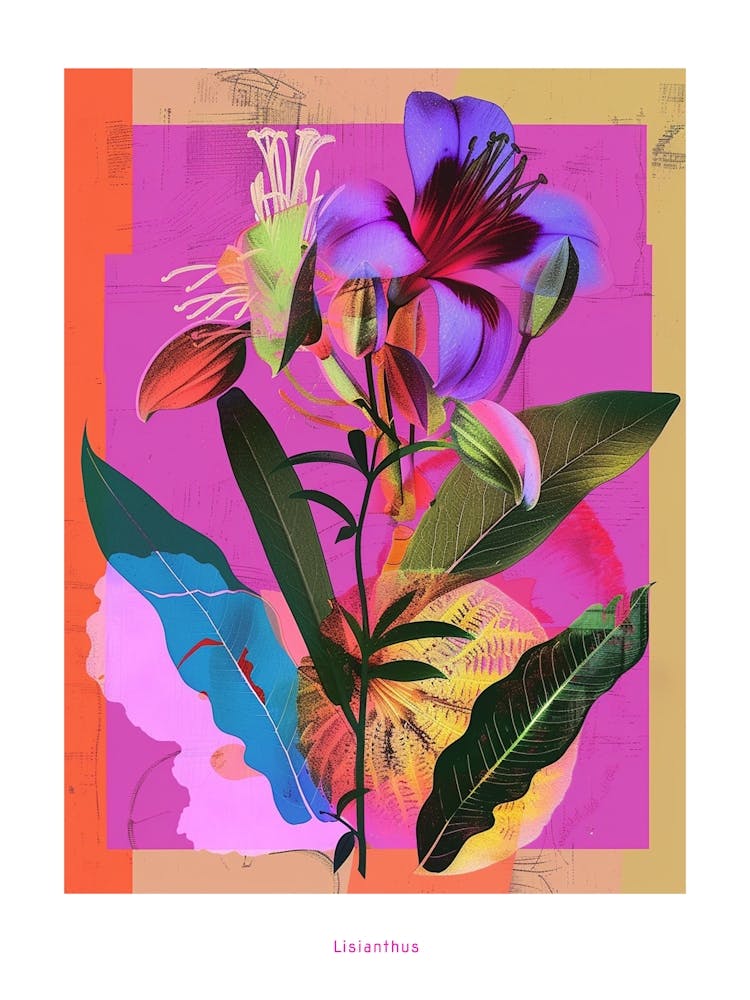 Lisianthus 3 Affiche collage de fleurs néon