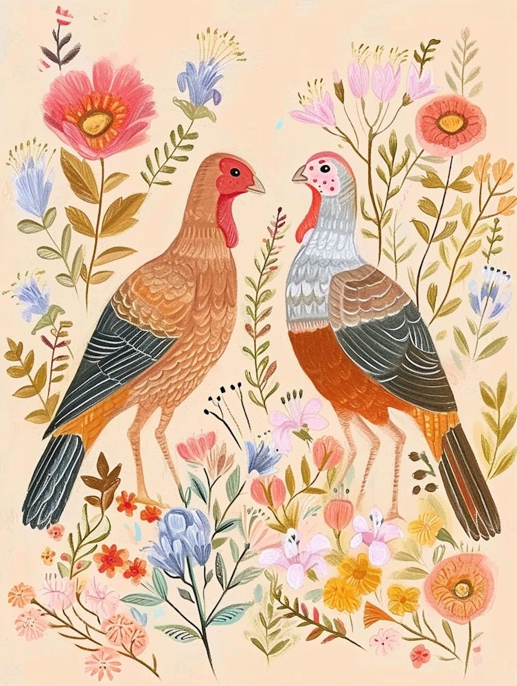Folksy Floral Animal Drawing Turkey 2