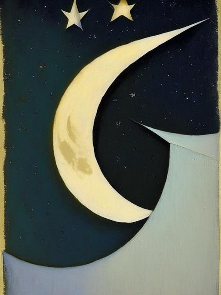 Crescent Moon And Star Symbol 1, Abstract Painting