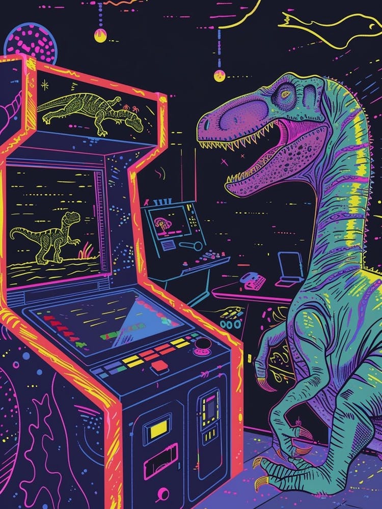 Dinosaur Retro Video Game Illustration 1