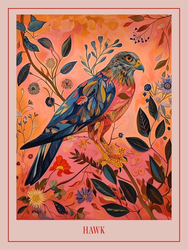 Floral Animal Painting Hawk 1 Poster