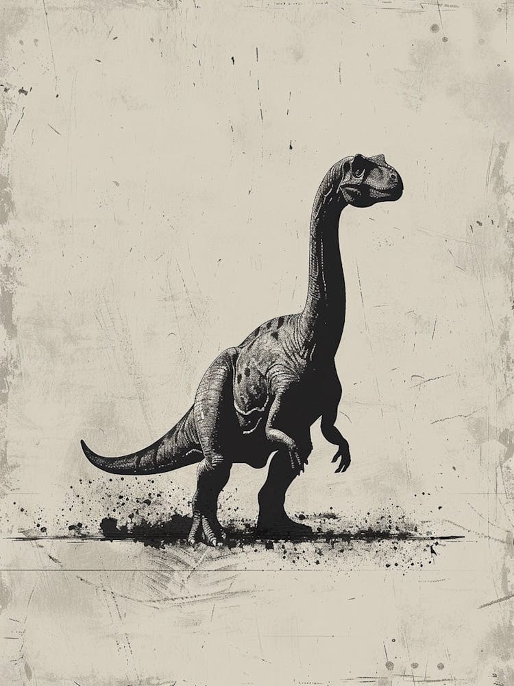 Edmontosaurus Dinosaur Black Ink & Sepia Illustration 1