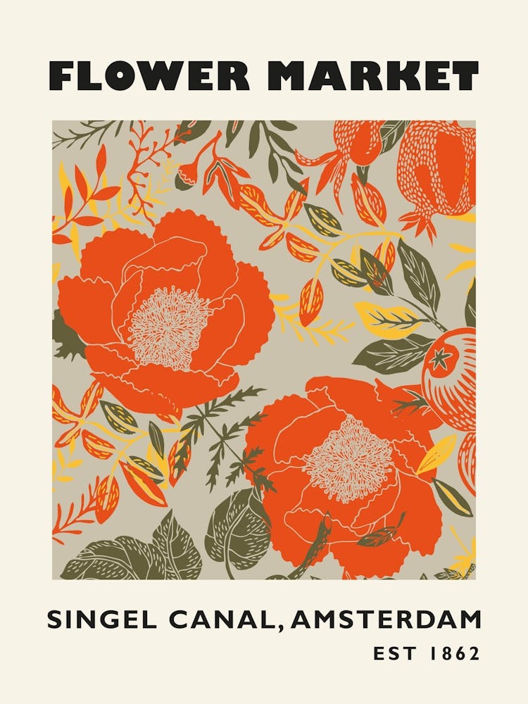 Flower Market Print Amsterdam Orange