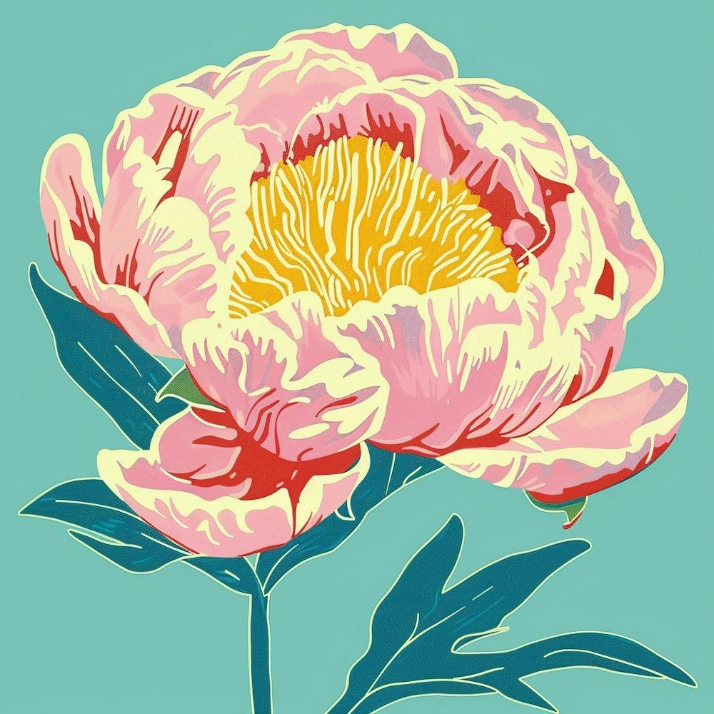 Peony 2 Square Flower Illustration