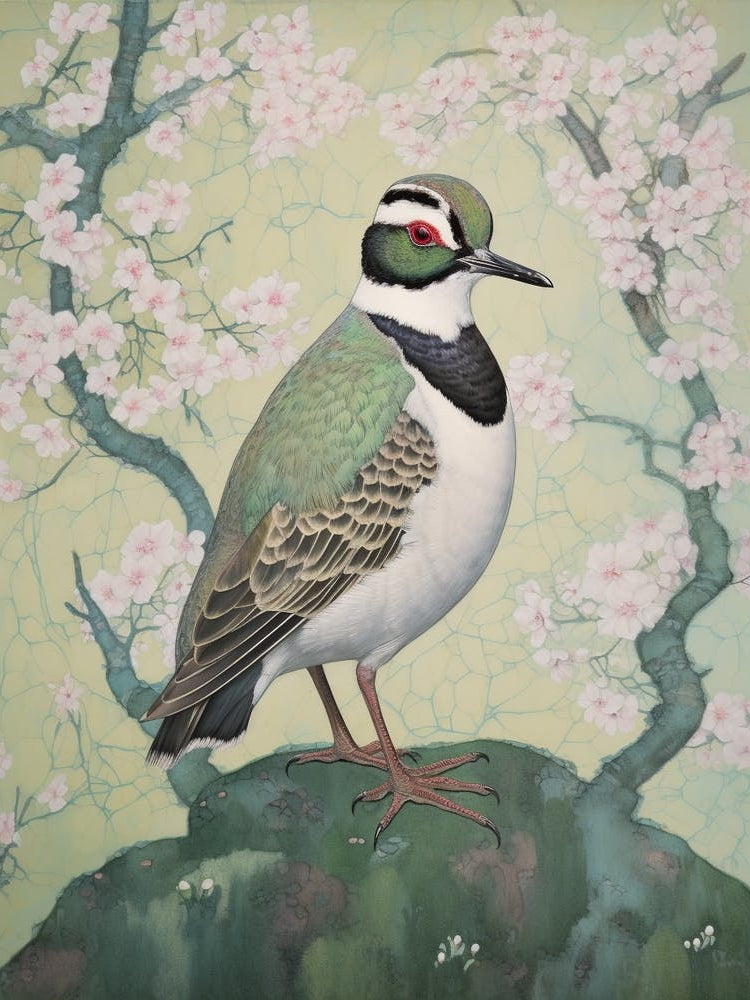 Ohara Koson Inspired Bird Painting Lapwing 4