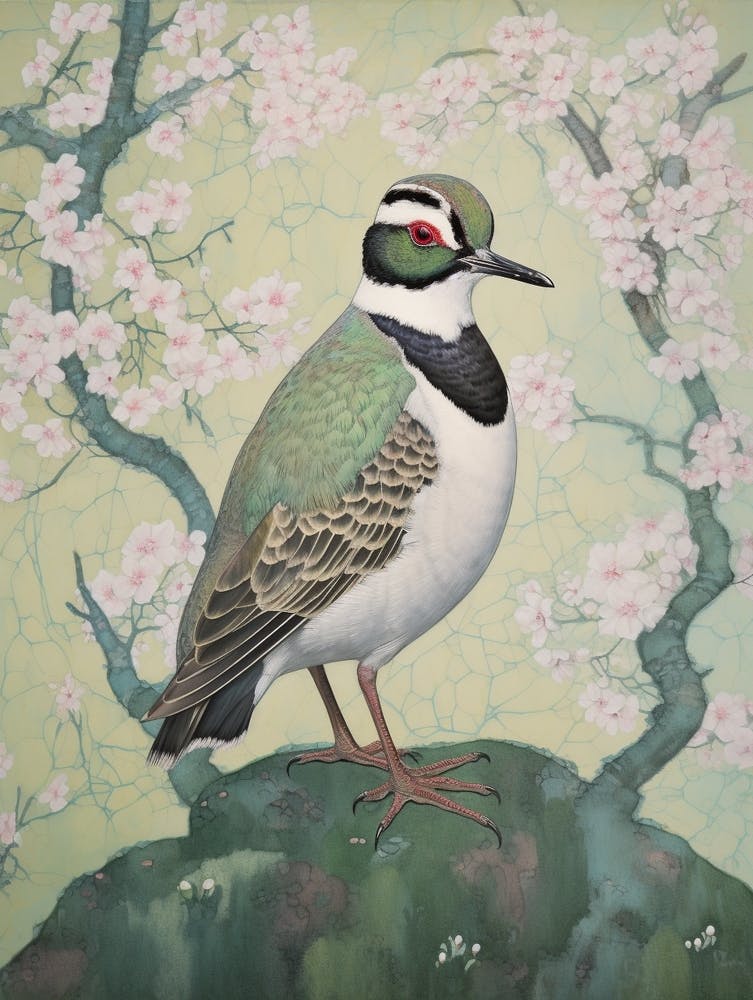Ohara Koson Inspired Bird Painting Lapwing 4