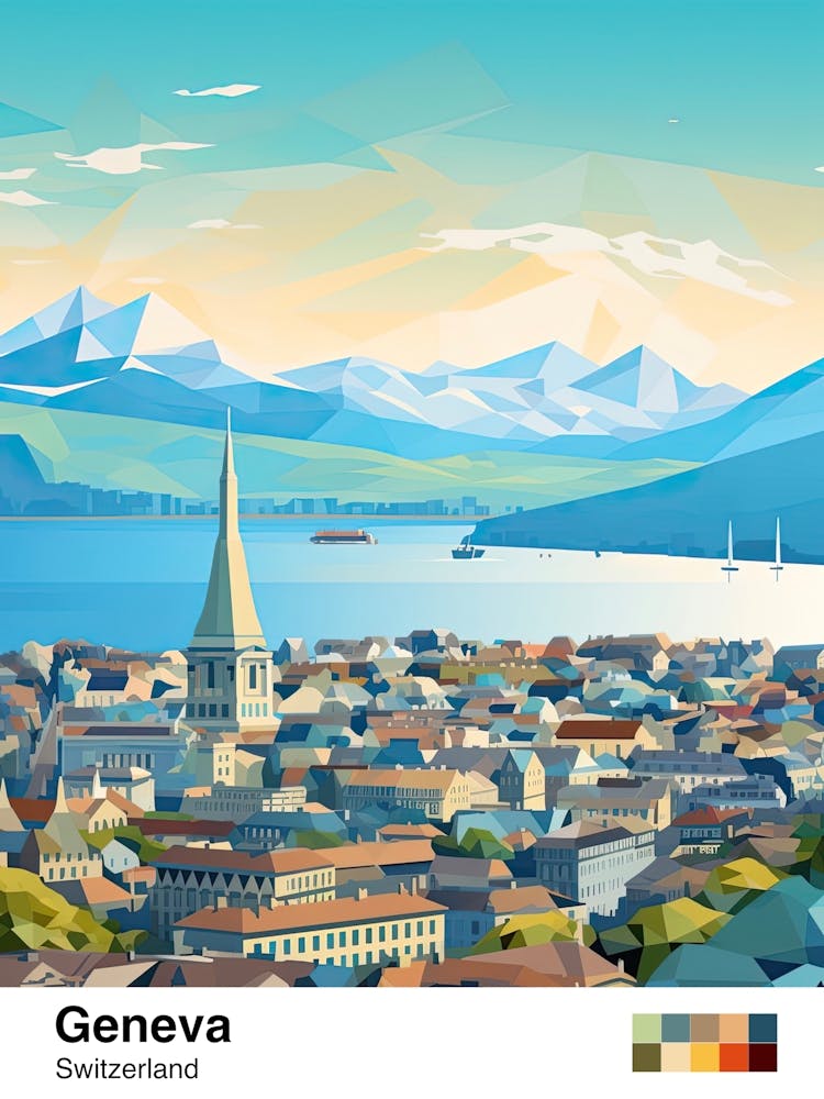Geneva, Switzerland, Geometric Illustration 4 Poster