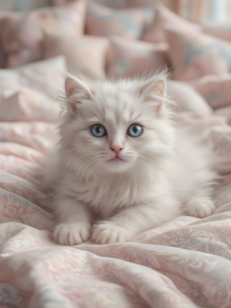 White Cat On A Bed 2