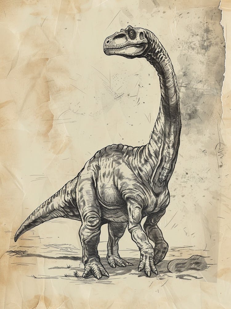 Plateosaurus Dinosaur Black Ink & Sepia Illustration 4