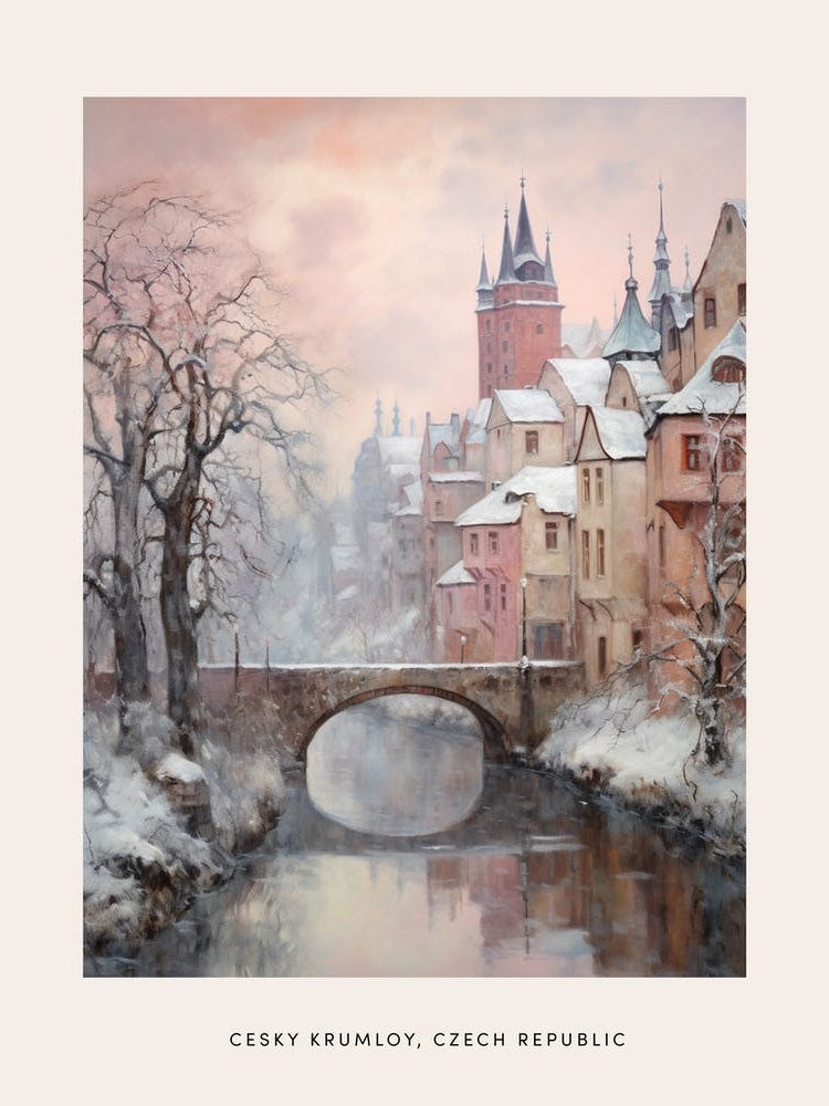 Dreamy Winter Painting Poster Cesky Krumloy Czech Republic 2