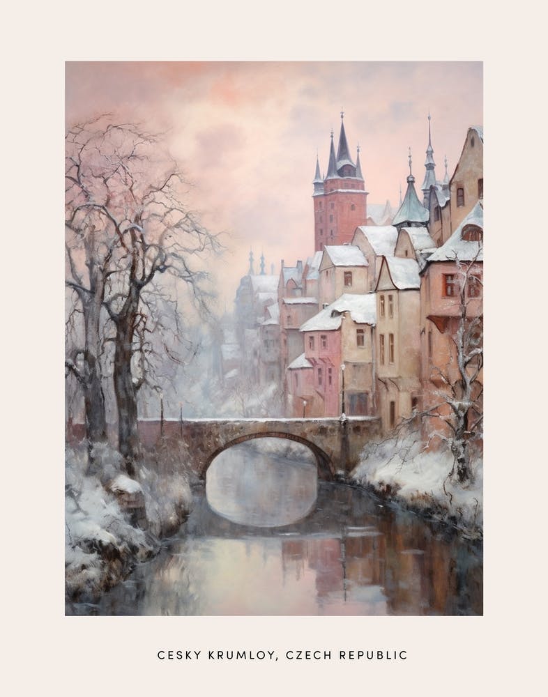Dreamy Winter Painting Poster Cesky Krumloy Czech Republic 2