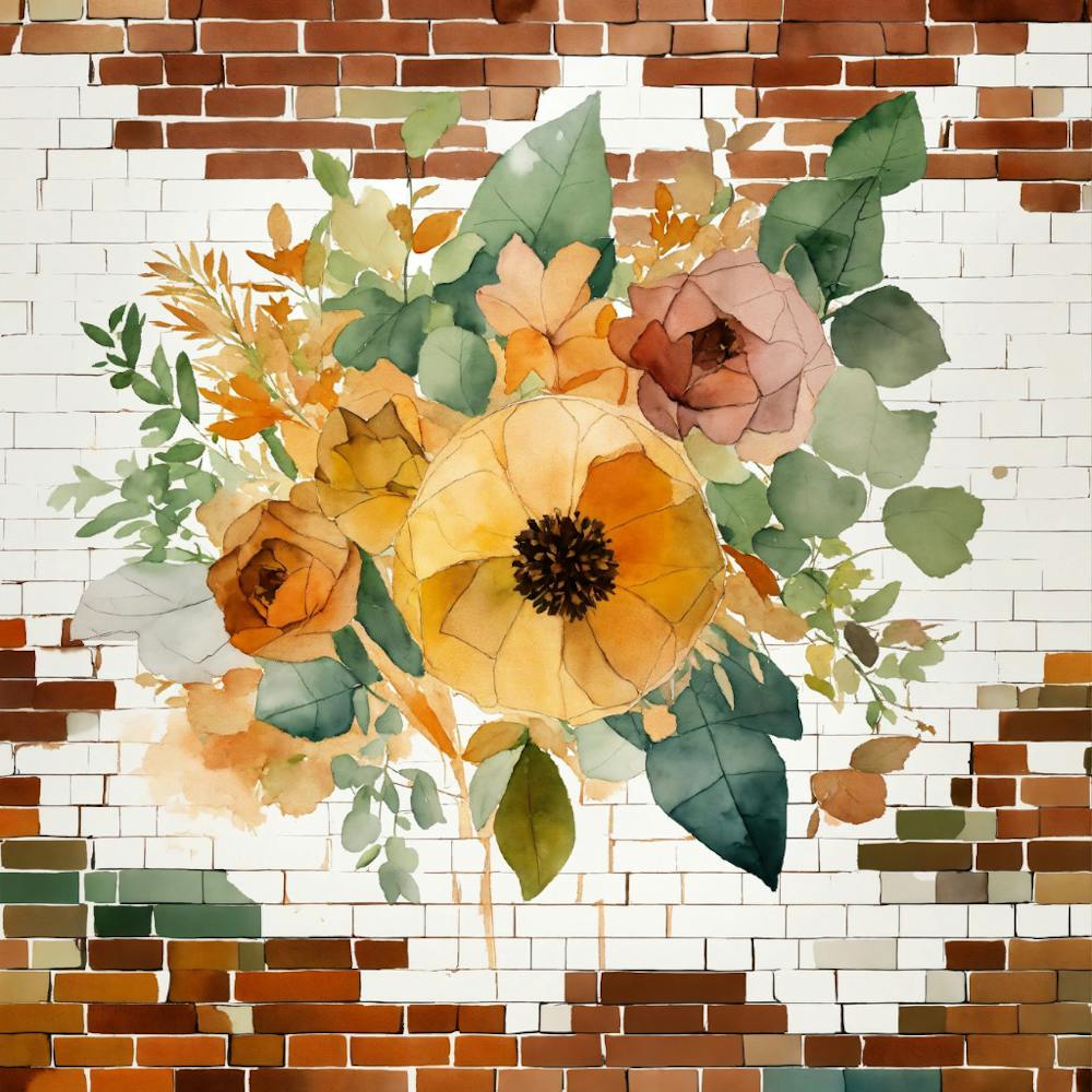 Mixed Floral Bouquet With Low Poly Watercolor Leav