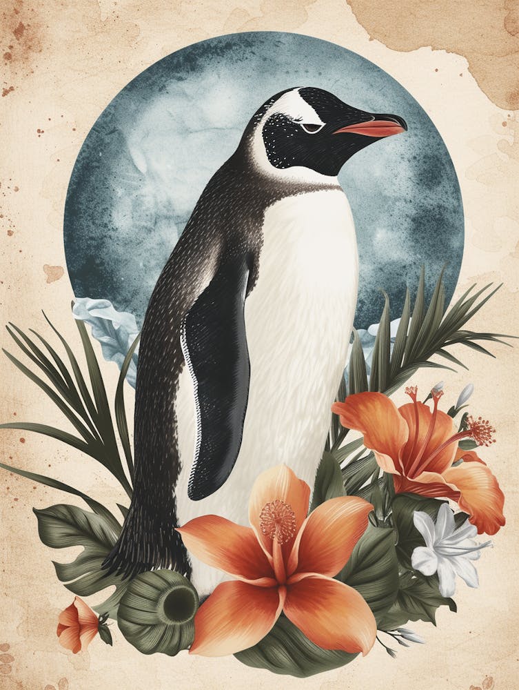 Adlie Penguin Half Moon Island Vintage Botanical Painting 3