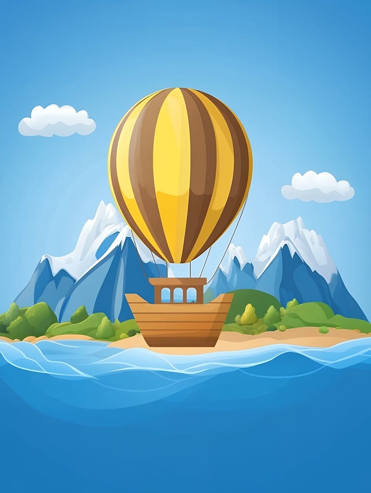 Hot Air Balloon Over The Sea