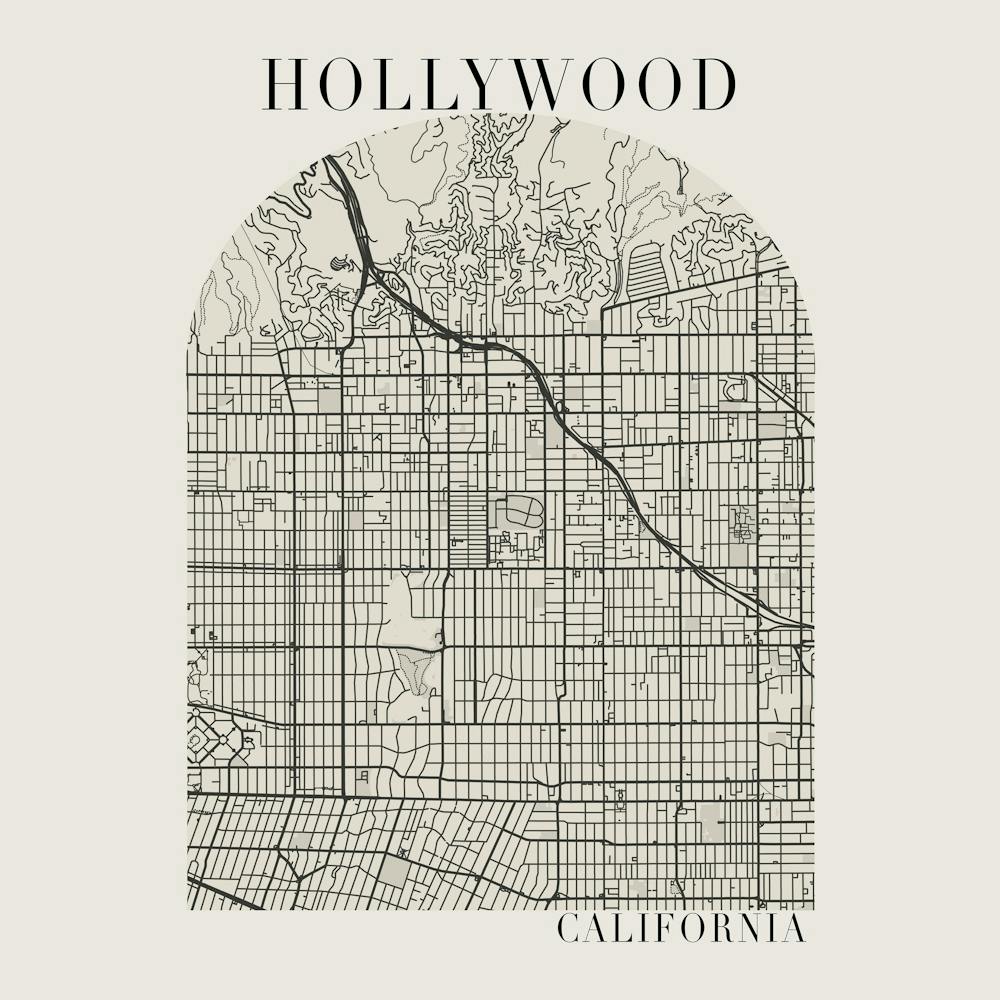 Hollywood California Boho Minimal Arch Full Beige Color Street Map 1