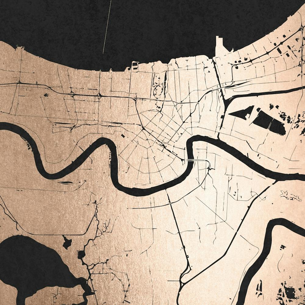 New Orleans Rose Gold On Black Street Map