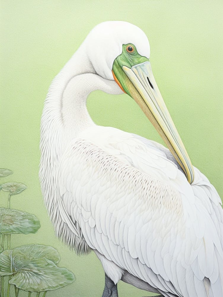 Ohara Koson Inspired Bird Painting Pelican 1