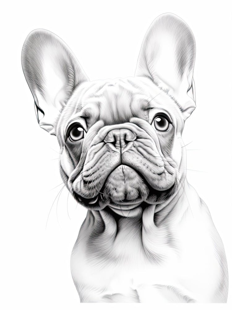 French Bulldog Dog, Line Drawing 1