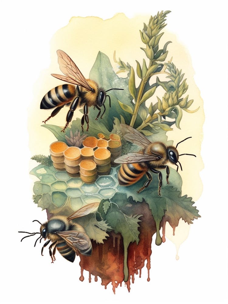 Sweat Bee Parasite Bee Beehive Watercolour Illustration 1