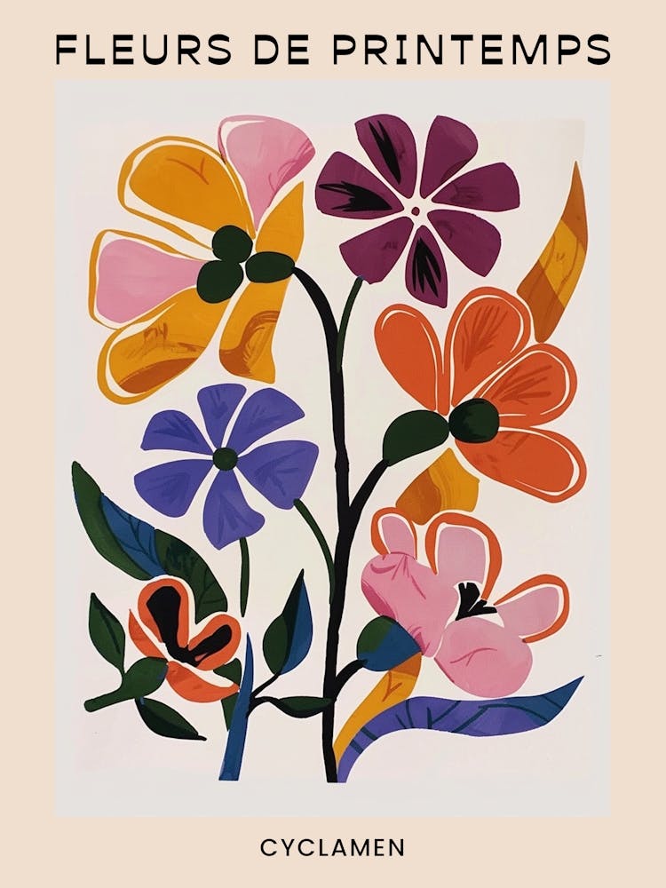 Affiche Florale Française de Printemps Cyclamen 1