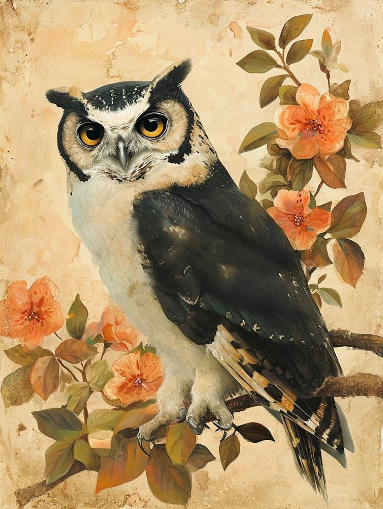 Spectacled Owl Japanese Painting 5