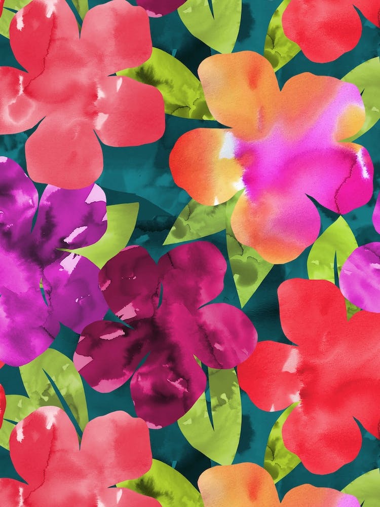 Teal Inky Floral Red & Purple