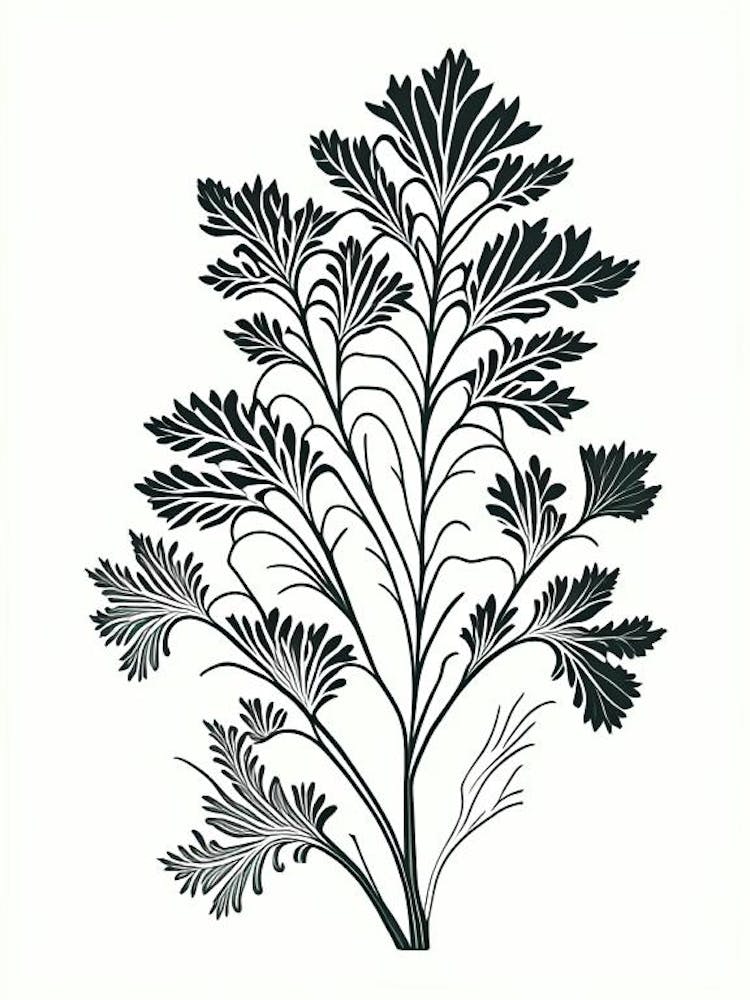 Lovage Herb William Morris Inspired Line Drawing 2