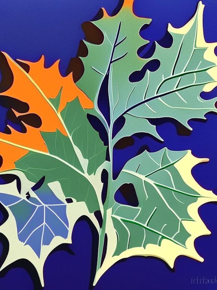 Holly Leaf Colourful Abstract Linocut