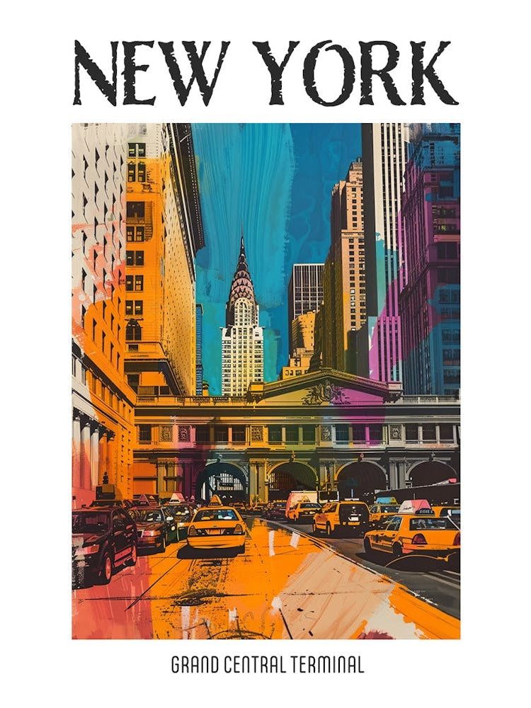 Grand Central Terminal New York Colourful Silkscreen Illustration 2 Poster