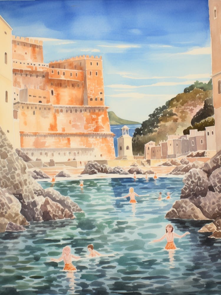 Swimming In Dubrovnik Croatia Watercolour
