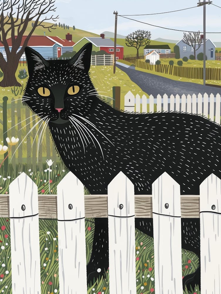 Black Cat In The Fence