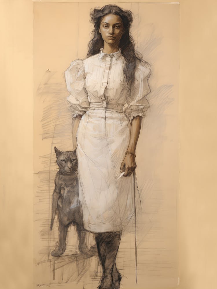 Woman And Cat Study