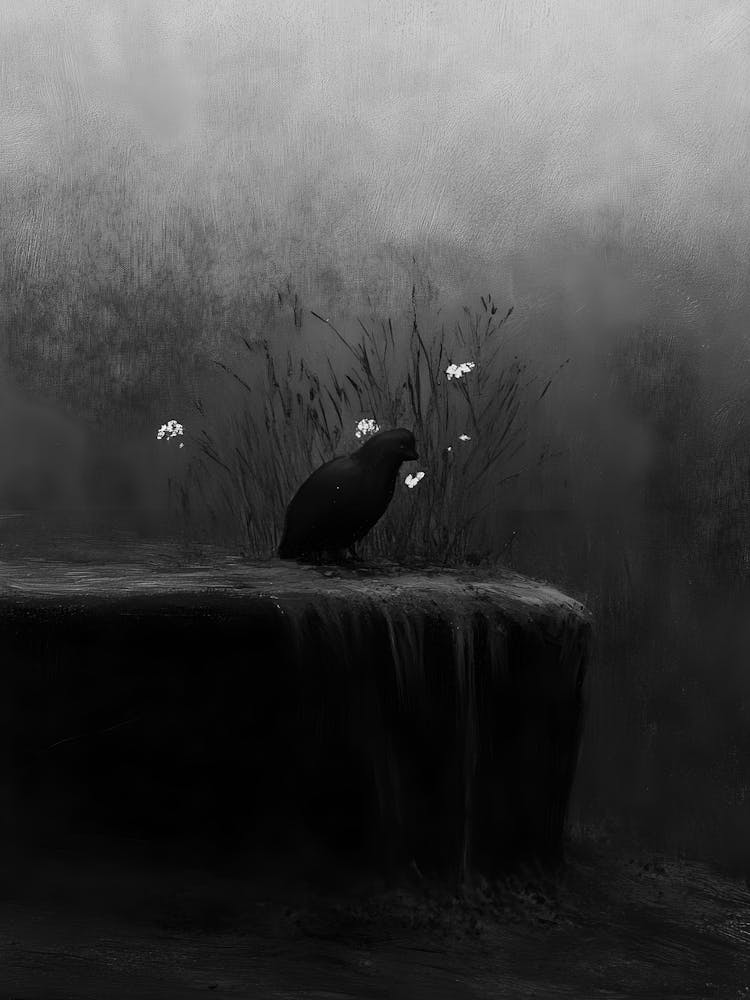 Krähe im Nebel