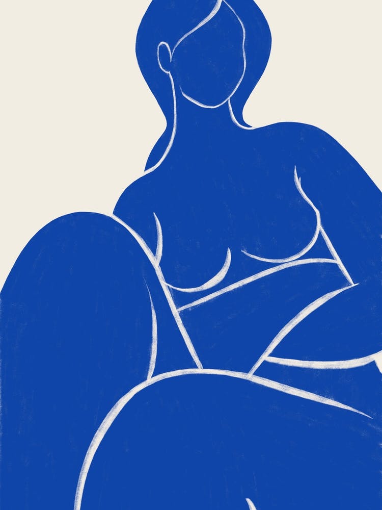 Serene Contour in Blue - Abstract Nude