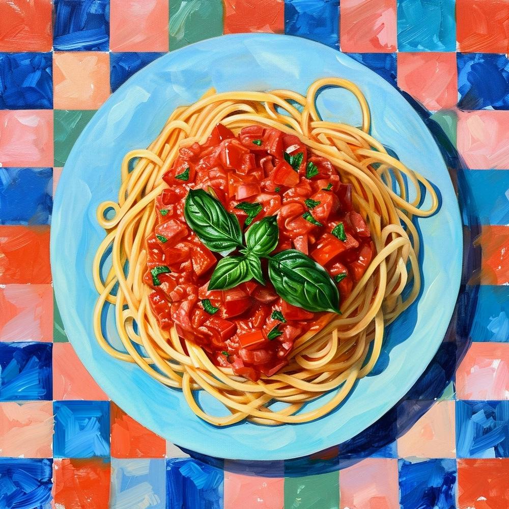 Spaghetti Tomato Sauce Pastel Checkerboard 1