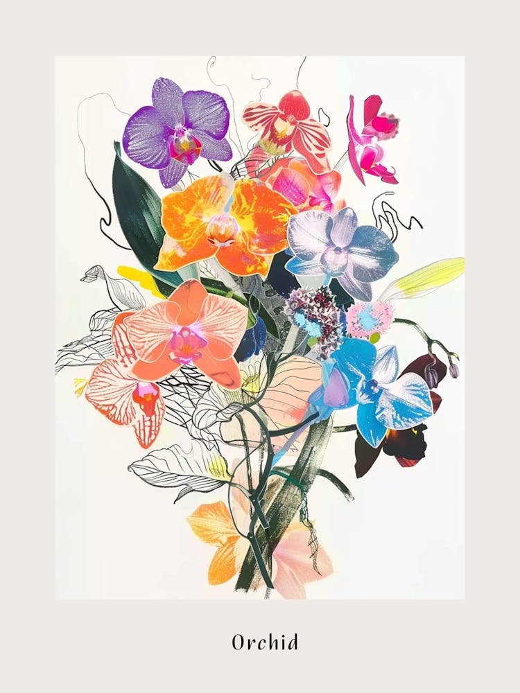 Orchid 3 Collage Flower Bouquet Poster