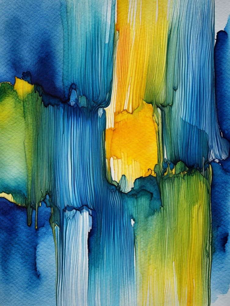 Abstract Painting, Watercolor, Blue Color