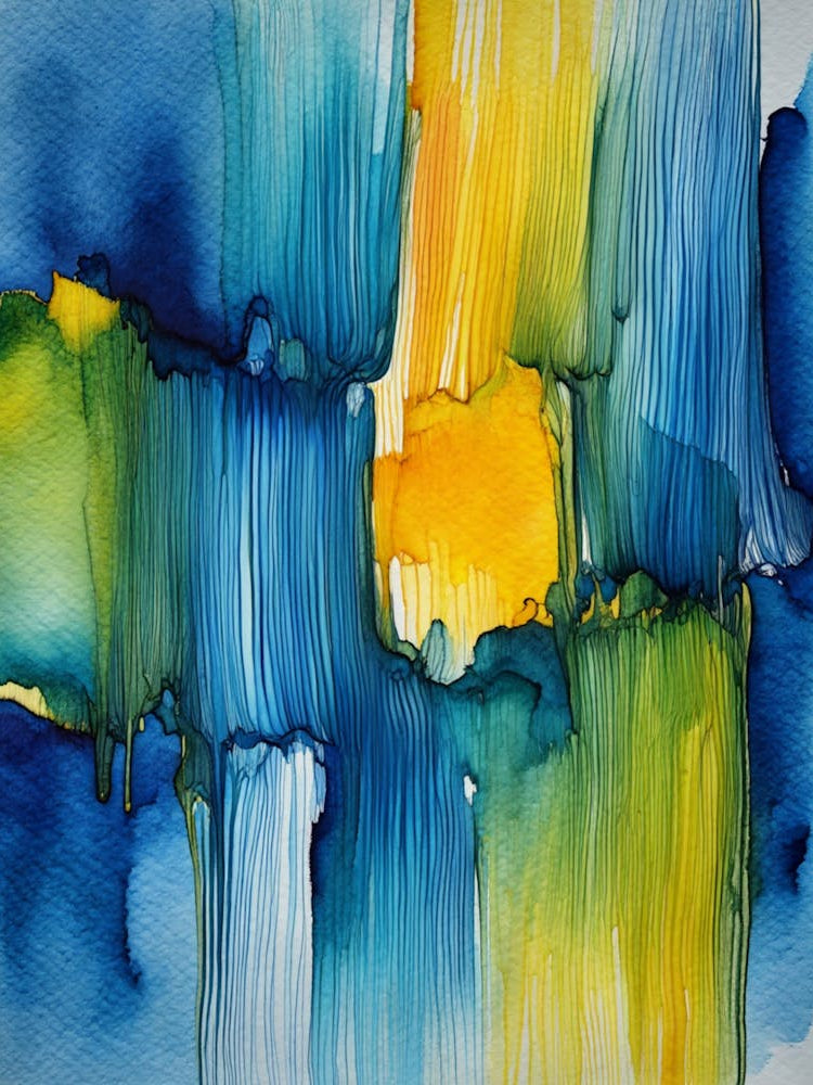 Abstract Painting, Watercolor, Blue Color