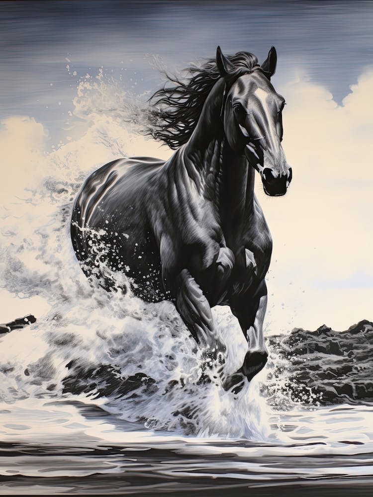 A Horse Oil Painting In Punalu U Beach Hawaii, Usa, Portrait 3