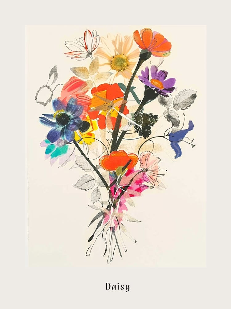 Daisy 2 Collage Flower Bouquet Poster