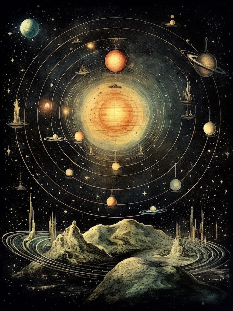 Abstract Solar System Fine Line Drawing