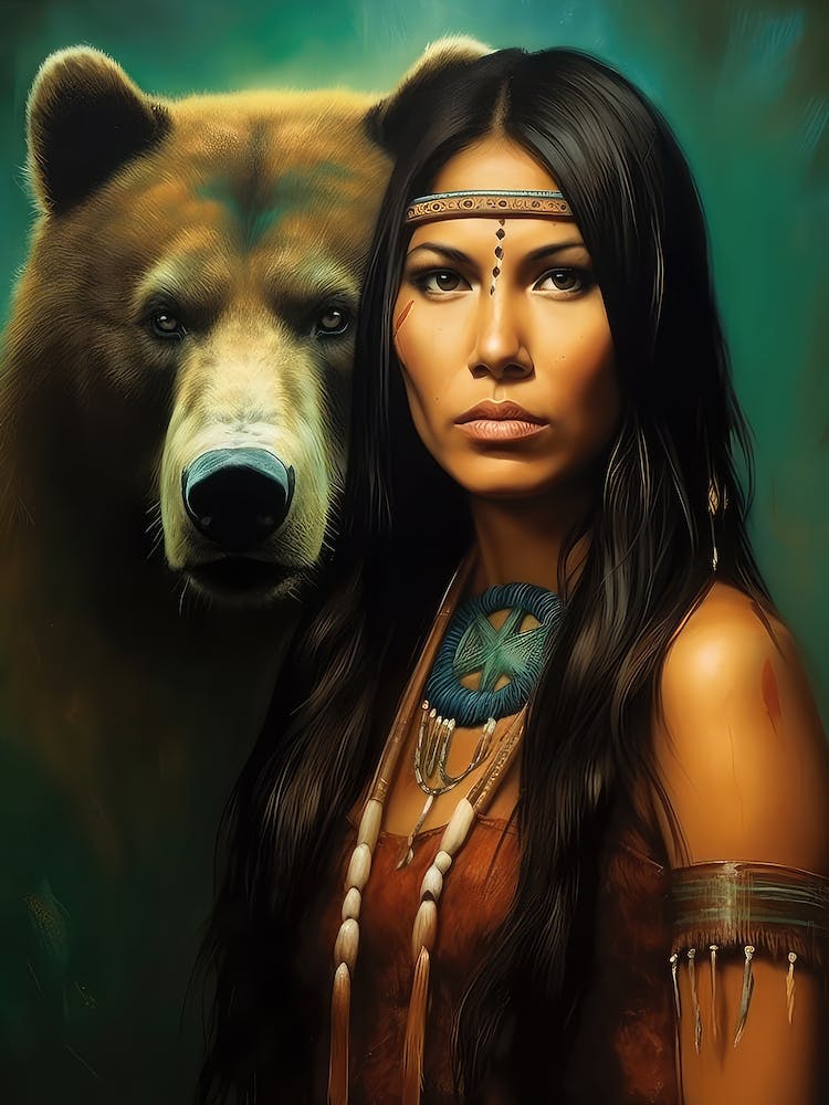Muskogee Creek Native American Woman With A Bear