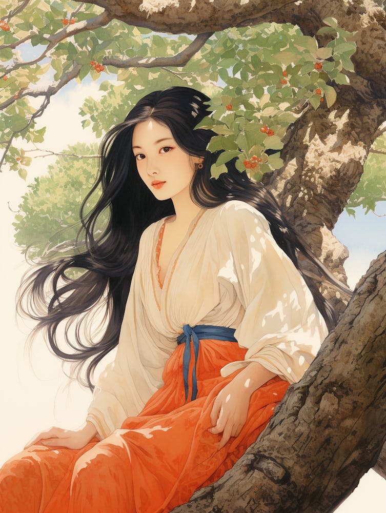 Asian Girl In A Tree